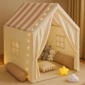 Kids Playhouse Tent – Indoor Play Tent for Children, Cozy Playhouse with Striped Roof, Pretend Play Toy House for Boys & Girls