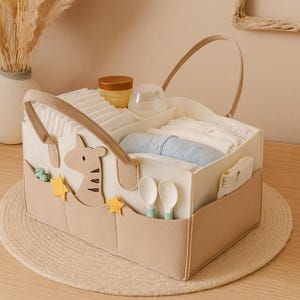 Baby Diaper Caddy Organizer - Portable Nursery Storage Bin, Neutral Beige Tote for Baby Essentials