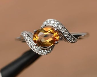 Oval Citrine Ring, 925 Sterling Silver | November Birthstone
