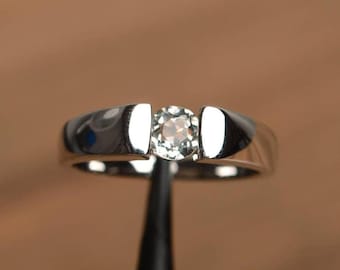 Sterling Silver Green Amethyst Ring – Round Prasiolite, Anniversary Gift