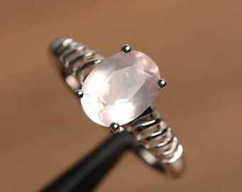 Rose Quartz Ring Sterling Silver | Pink Crystal Gemstone Ring | Handmade Jewelry