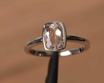 Art Deco Morganite Ring – Sterling Silver Peach Gem, Minimalist Style