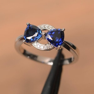 Blue Sapphire Trillion Cut Ring | 925 Sterling Silver | September Birthstone | Dainty Gemstone Jewelry for Her