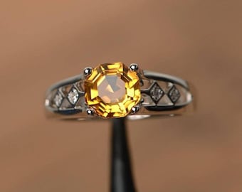 Citrine Ring | Octagon Gemstone, 925 Sterling Silver, November Birthstone