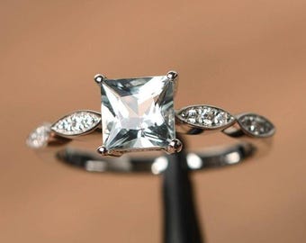 Blue Aquamarine Ring in Sterling Silver – Anniversary Gift for Her