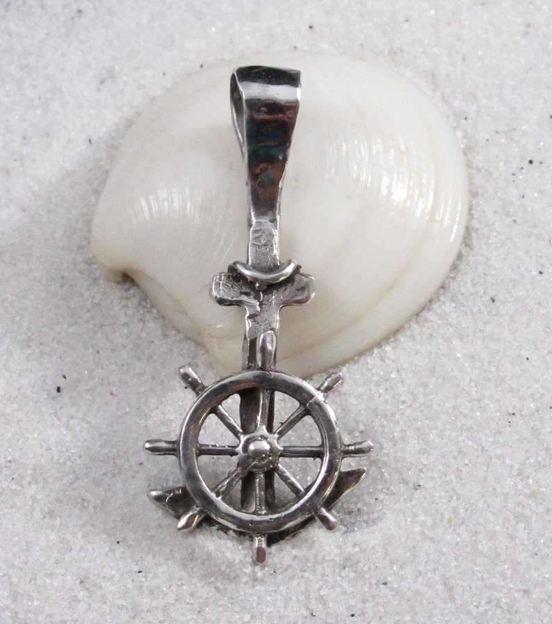 Made in America Ships Helm Charm Anchor Charm Sailors Jewelry Rustic Sterling Silver Anchor Pendant Beach Jewelry Charm Divers Jewelry