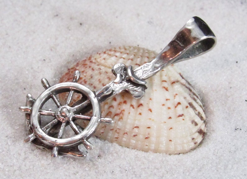 Made in America Ships Helm Charm Anchor Charm Sailors Jewelry Rustic Sterling Silver Anchor Pendant Beach Jewelry Charm Divers Jewelry