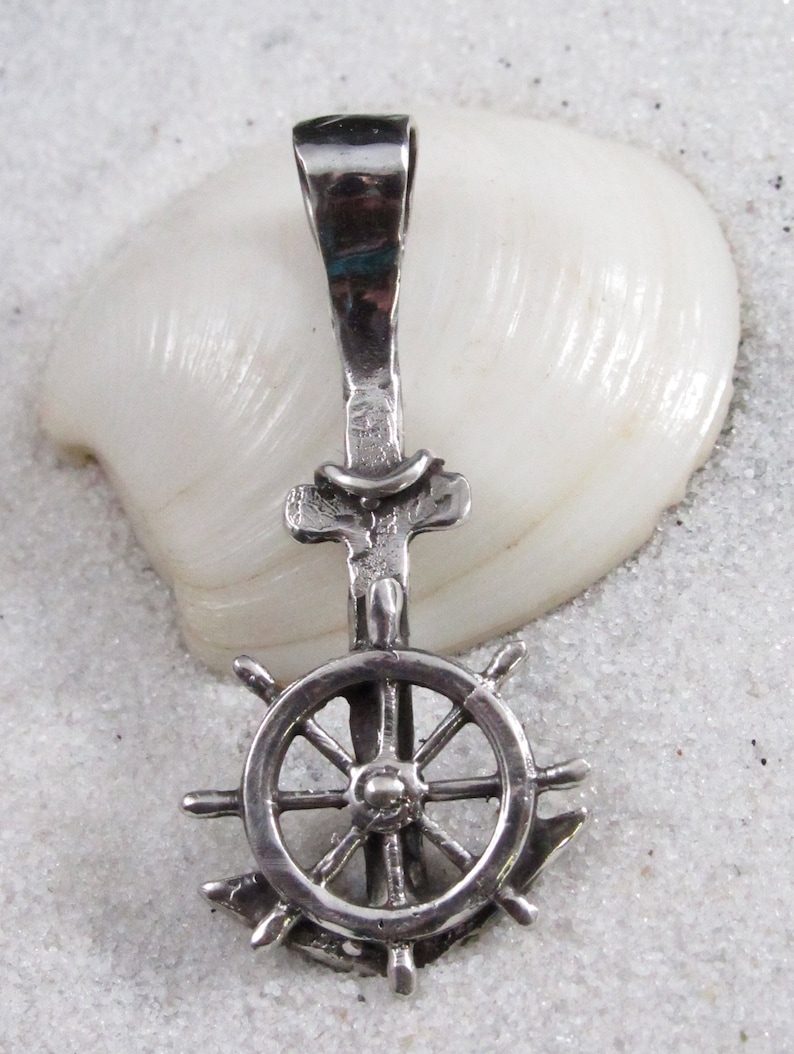 Made in America Ships Helm Charm Anchor Charm Sailors Jewelry Rustic Sterling Silver Anchor Pendant Beach Jewelry Charm Divers Jewelry