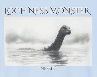 Loch Ness Monster T Shirt, Nessie Cryptid Folklore Tee, Pencil Sketch Mythical Creature Shirt