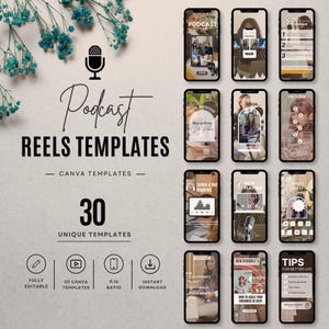 Podcast Reel Vorlagen für Instagram | 30 bearbeitbare Canvas-Designs