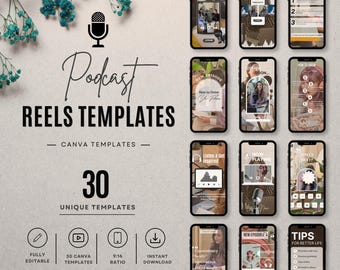 Podcast Reel Templates for Instagram | 30 Editable Canva Designs