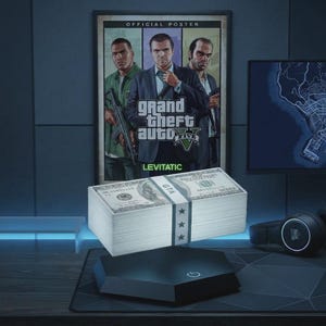 Schwimmende Geldstapellampe GTA inspirierte schwebende Schreibtischdekoration, einzigartiges Gamergeschenk für ihn, magnetisches LED-Stimmungslicht für die Einrichtung von Spielräumen