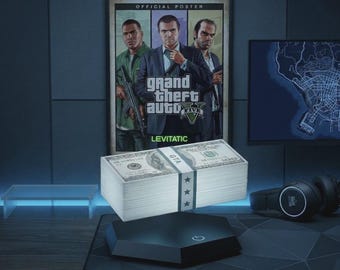 Floating Money Stack Lamp GTA Inspired Levitating Desk Decor, Unique Gamer Gift for Him, Magnetic LED Mood Light for Gaming Room Setup