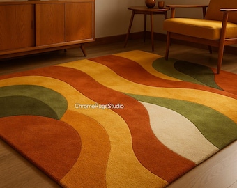 Hand-Tufted Wool Rug – Retro Abstract Sculptural Design Teppich