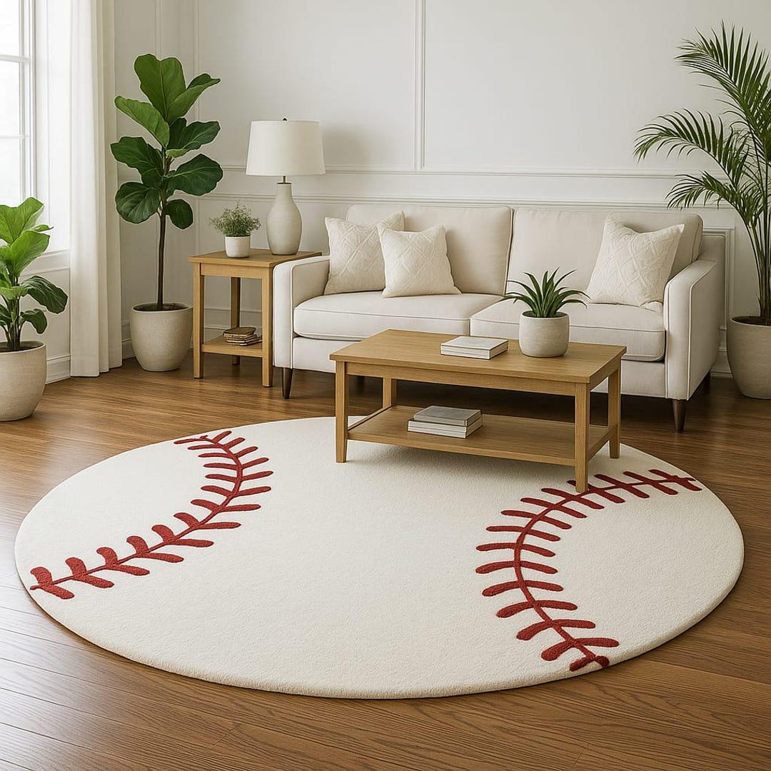 Round Baseball Yankees Inspired Hand-tufted Rug | Premium Hand-tufted ...