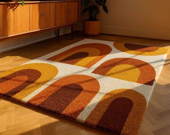 Hand-Tufted Wool Rug – Retro Abstract Sculptural Design Teppich