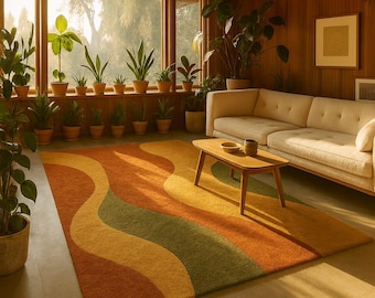 Handmade Tufted Wool Rug: Retro Geometric Design, Mid-Century Modern, Hand-Tufted Wool Rug – Retro Abstract Sculptural Design Teppich