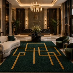 Luxury Emerald Green Hand Tufted Wool Rug, Modern Geometric Area Rug, High Pile Handmade Carpet, Contemporary Living Room Wool Rug, Custom