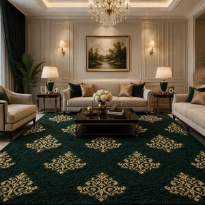 Luxury Emerald Green Hand Tufted Wool Rug High Pile Area Rug Modern Floral Pattern Carpet Custom Handmade Living Room Rug Plush Wool Rug