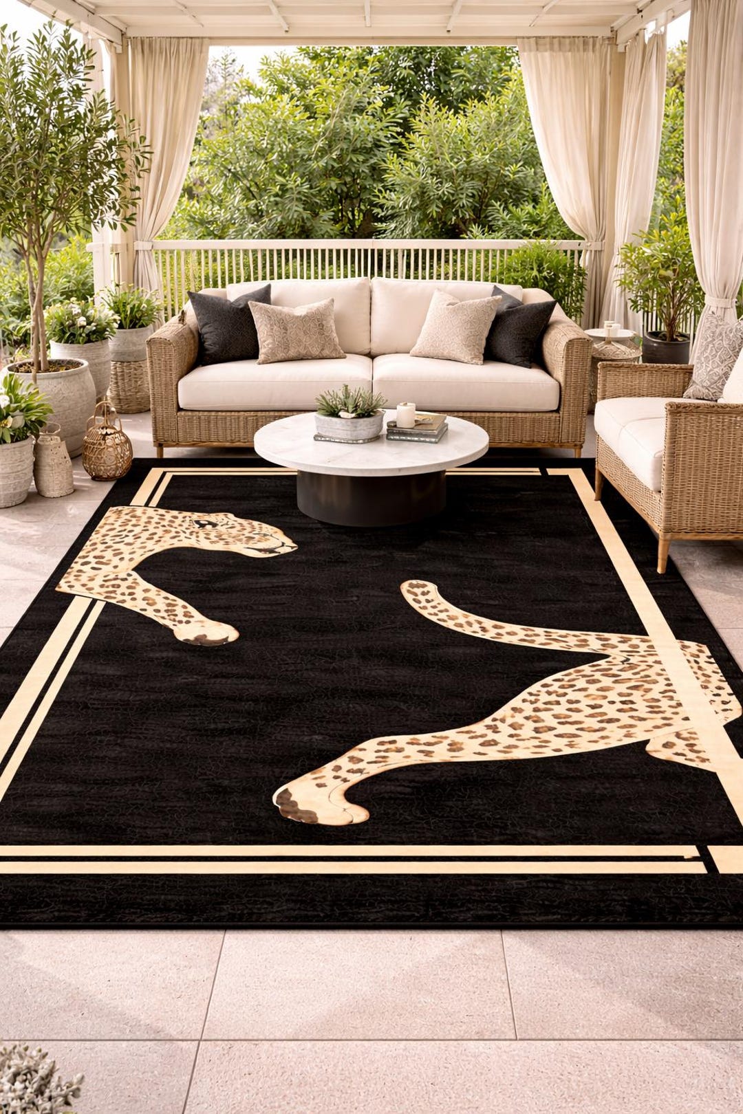 Wool Abstract Animal Pattern Rug Hand Tufted Wool Rug, Leopard Rug Black Area Rug Luxury Animal Print ...
