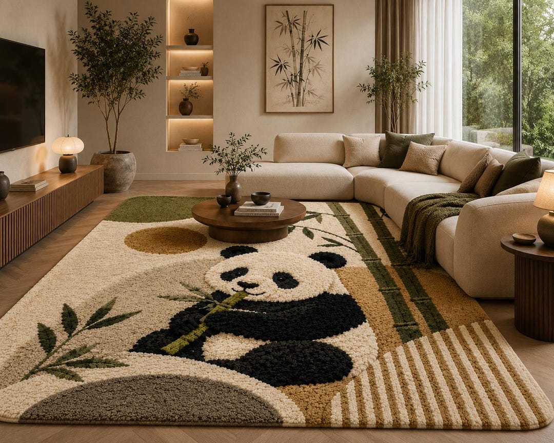Real Panda Rug Panda Hand Tufted Wool Rug, Cute Animal Area Rug, Bamboo Panda Carpet ...