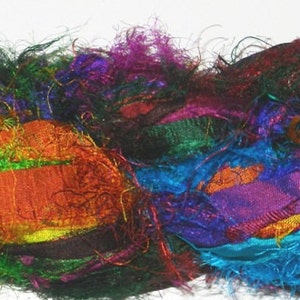 100g Recycled Sari Silk Ribbon Yarn, 3.5 oz Multi 4 shine image 3