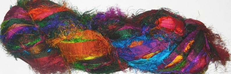 100g Recycled Sari Silk Ribbon Yarn, 3.5 oz Multi 4 shine image 3