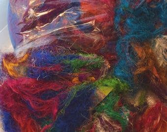 3oz Sary silk Waste Threads  Mixed Media Felting Spinning Silk Paper Weaving Crochet Fiber Textile Art Supply