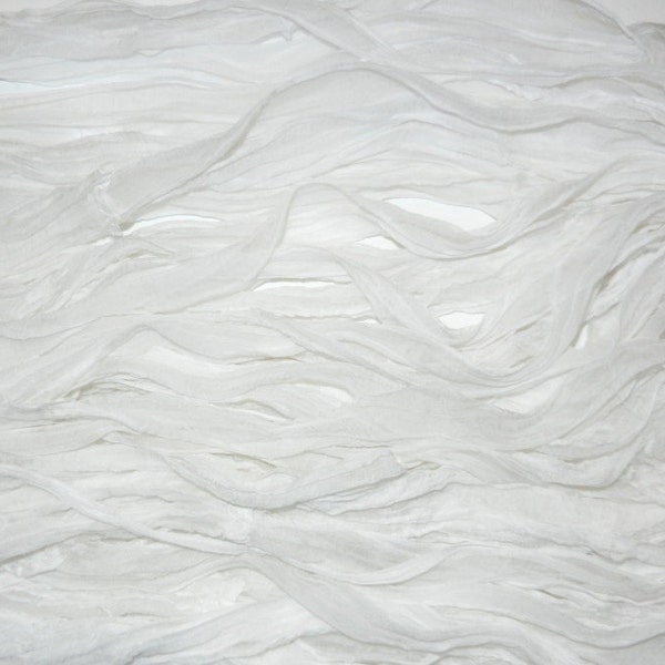 10 yards Clean Recycled Sari Silk Ribbon Yarn, Off White Chiffon Silk