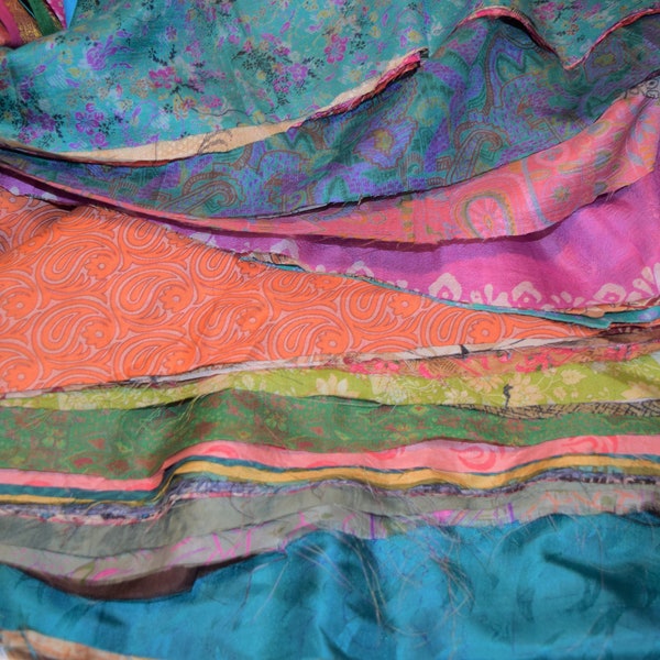 Vintage Sari Pure Silk Fabric Grab Bag Scraps Textile different sizes