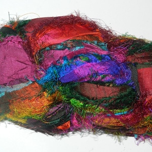 100g Recycled Sari Silk Ribbon Yarn, 3.5 oz Multi 4 shine image 1