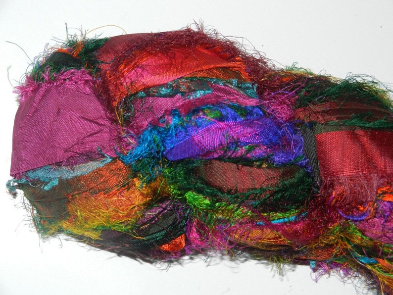 100g Recycled Sari Silk Ribbon Yarn, 3.5 oz Multi 4 shine image 1