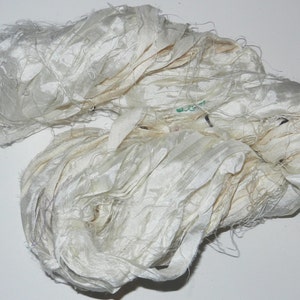 Recycled Sari Silk Ribbon Yarn, off White 60 yards image 1