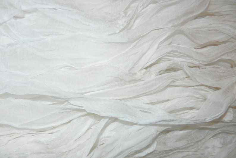 10 yards Clean Recycled Sari Silk Ribbon Yarn Off White Chiffon Silk