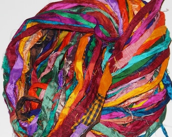 Tariff FREE Recycled Sari Silk Ribbon Yarn multi #16 color 50g