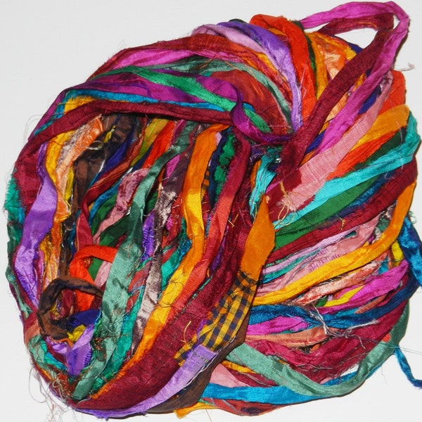 Recycled Sari Silk Ribbon Yarn multi #16 color, free shipping for 35 dollar order and up
