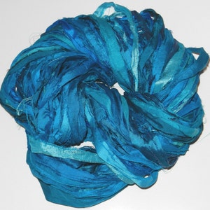 Recycled Sari Silk Ribbon Yarn, multi,   free shipping 3.5 oz / 100 grams Teal rich color