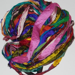Recycled Sari Silk Ribbon Yarn multi #15 color,   free shipping 3.5 oz / 100 grams