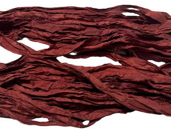 100g Recycled Sari Silk Ribbon Yarn, Burgundy