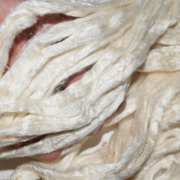 Pulled Mulberry Silk Roving fiber for Mixed Media Felting Spinning Silk Paper Textile Art Supply Sunny White
