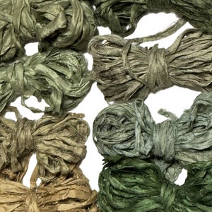 Recycled Sari Silk Ribbon Yarn,  Green shades