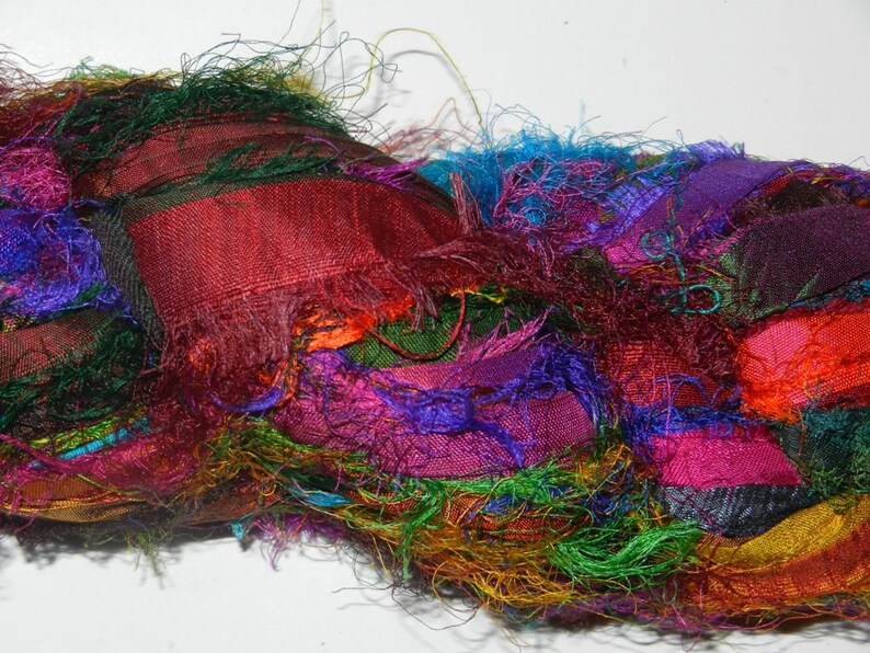 100g Recycled Sari Silk Ribbon Yarn, 3.5 oz Multi 4 shine image 2