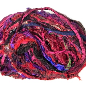 NEW 100g Fantastic! Recycled Sari Silk Ribbon Yarn, Pink Purple Fluffy