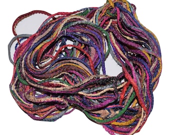 Hemmed Recycled Sari Silk Ribbon Yarn Multicolored