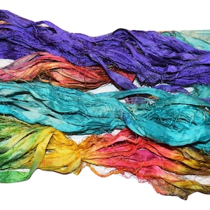 Recycled Sari Silk Ribbon Yarn Multi#3 color, 3.5 oz / 100 grams