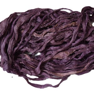 100g Recycled Sari Silk Ribbon Yarn, Purple Violet