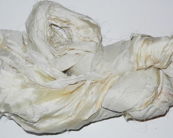 Recycled Sari Silk Ribbon Yarn, off White free shipping for 35 dol up