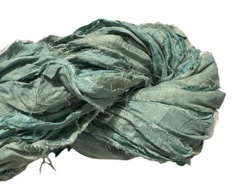 100g Recycled Sari Silk Ribbon Yarn, Pale aqua
