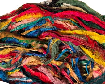 Tariff FREE Fluffy Recycled Sari Silk Ribbon Yarn multi 50 g