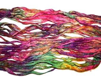 100g Recycled Sari Silk Ribbon Yarn, Cool Red
